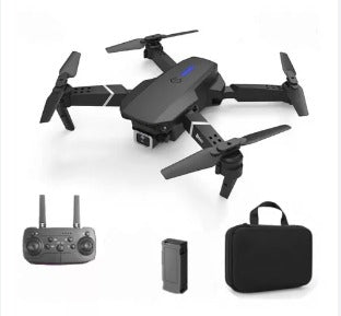 Dron E88 Pro negro con control remoto, batería y estuche