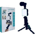 Kit de grabación con trípode, luz LED, micrófono y su caja