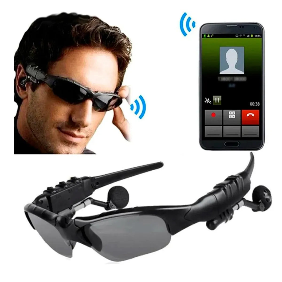 Lentes de sol negros con audífonos Bluetooth en las patas