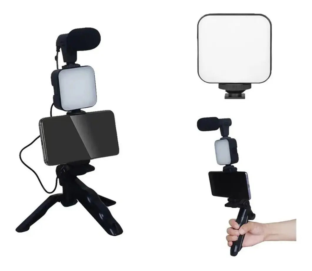 Kit de grabación con trípode, luz y micrófono