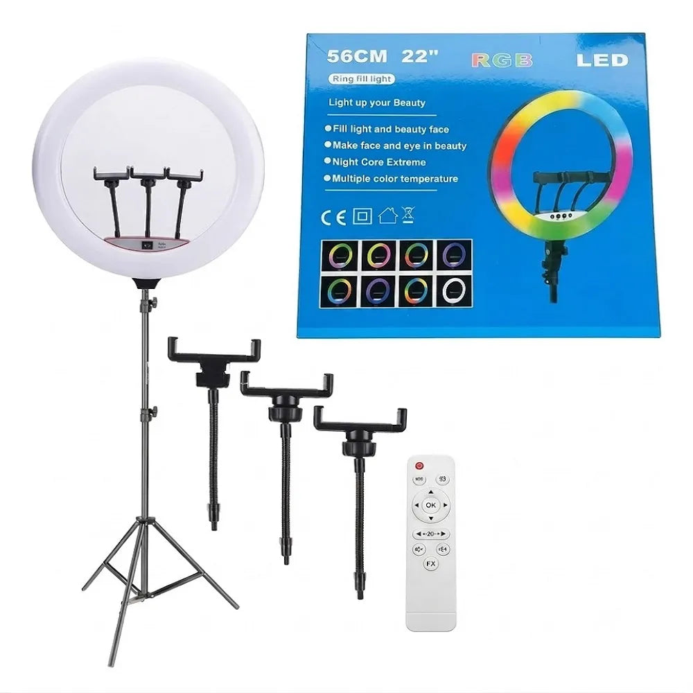 Aro de luz LED 56 cm RGB con trípode