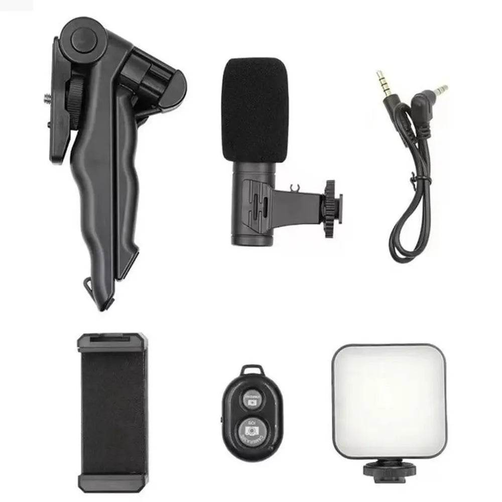 Kit de grabación con trípode, luz y micrófono
